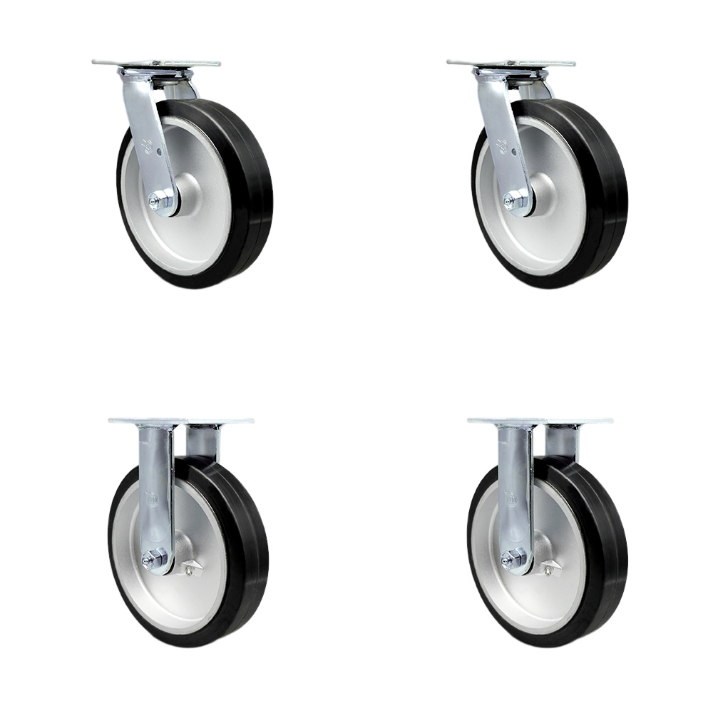 Heavy Duty Swivel Caster Set of 4 with 8 Inch Rubber on Aluminum Wheels and Ball Bearings-Includes 2 Swivel with Bolt on Swivel Locks and 2 Rigid-2,400 lbs. Total Capacity - Service Caster Brand — photo 1