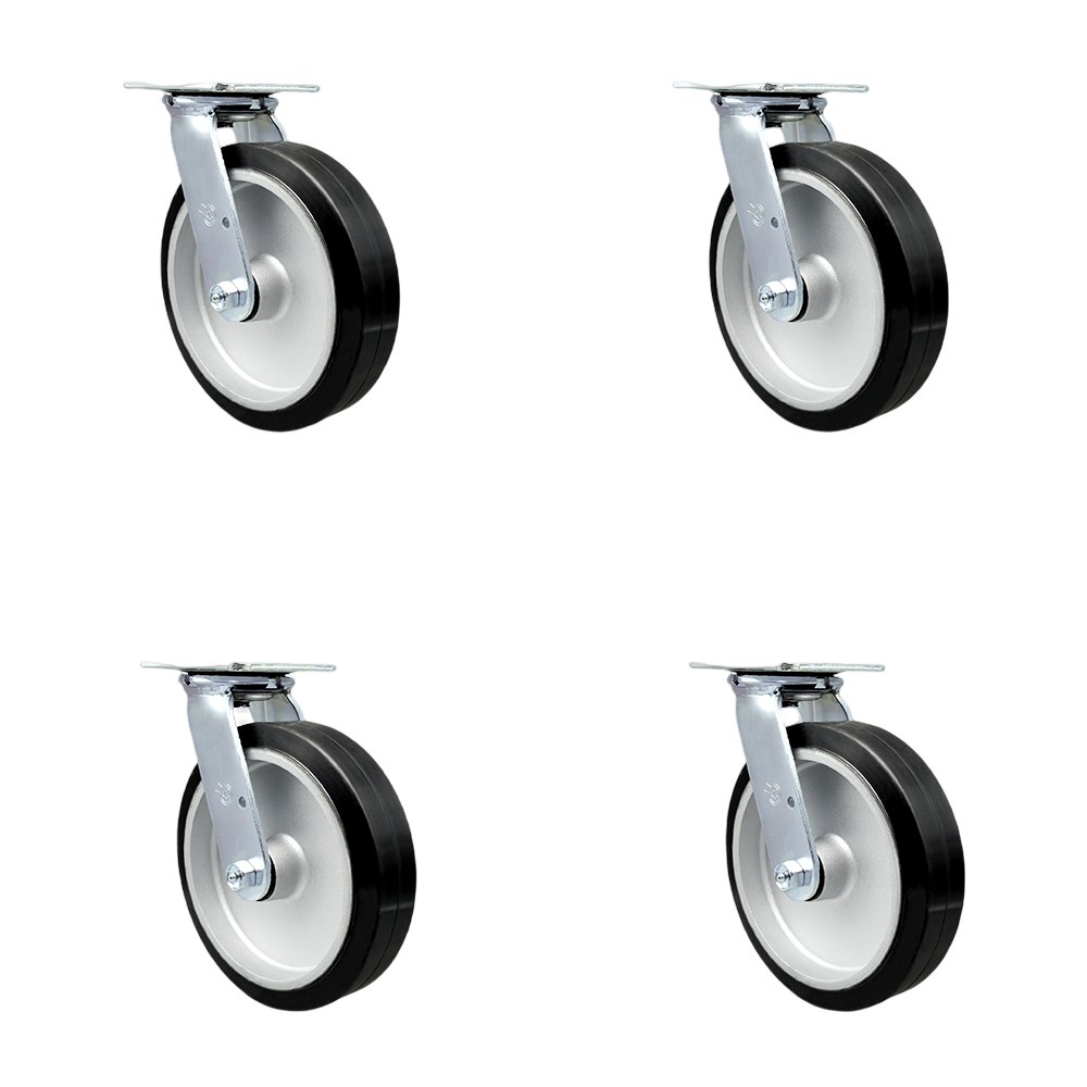 Stainless Steel Heavy Duty Swivel Caster Set of 4 with 8 Inch Rubber on Aluminum Wheels and Ball Bearings - Includes 4 Swivel with Bolt on Swivel Locks - Service Caster Brand — photo 1