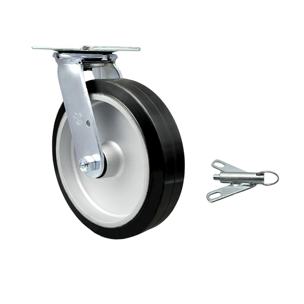 Stainless Steel Rubber on Aluminum Swivel Top Plate Heavy Duty Caster with 8 Inch Wheel and Bolt on Swivel Lock – 600 lbs. Capacity/Caster - Service Caster Brand — photo 1