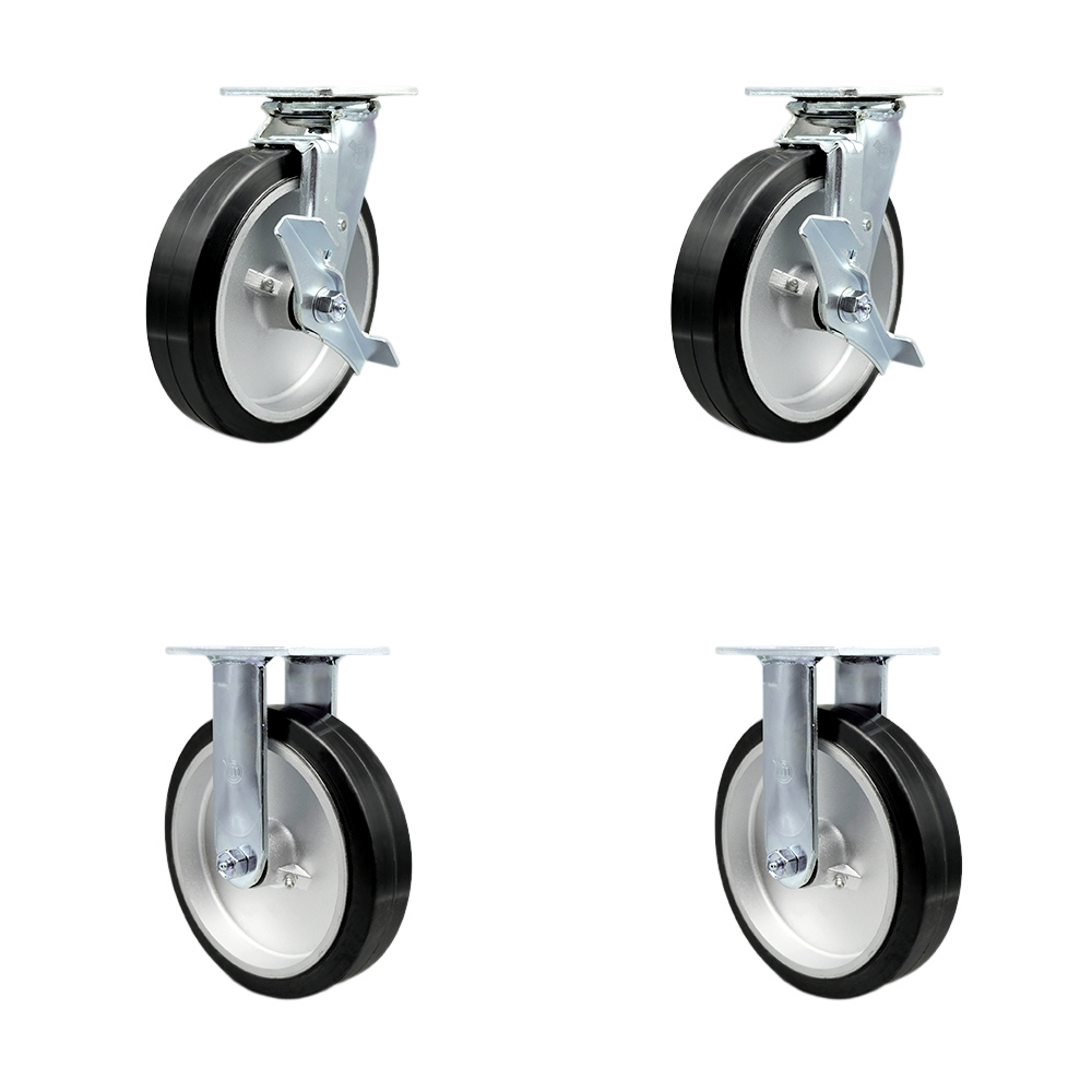 Stainless Steel Heavy Duty Swivel Caster Set of 4 with 8 Inch Rubber on Aluminum Wheels and Ball Bearings - Includes 2 Swivel with Brakes and 2 Rigid - Service Caster Brand — photo 1