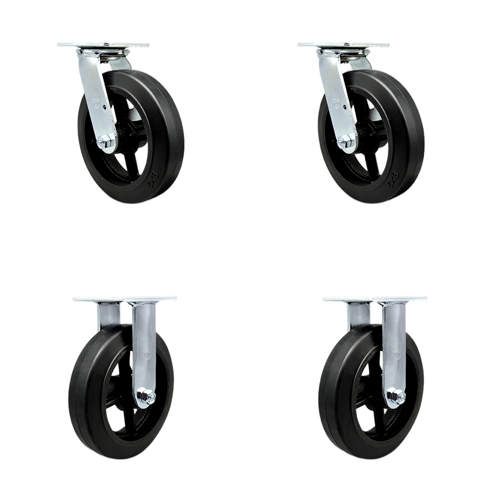 Heavy Duty Swivel Caster Set of 4 with 8 Inch Rubber on Metal Wheels and Ball Bearings - Includes 2 Swivel with Bolt on Swivel Locks and 2 Rigid - 2,000 lbs. Total Capacity - Service Caster Brand — photo 1