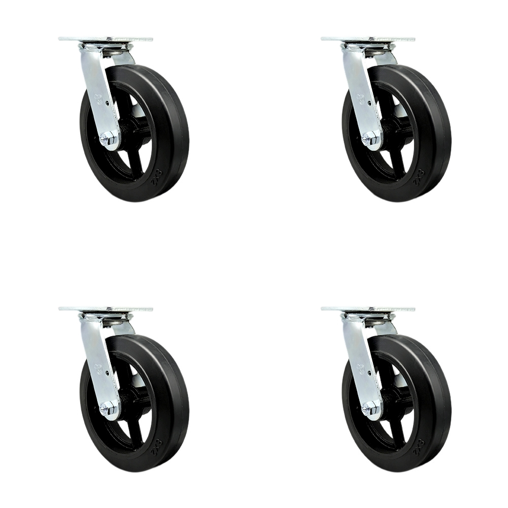 Rubber on Metal Swivel Top Plate Casters Set of 4 Heavy Duty with 8 Inch Wheels - Includes 4 Swivel with Bolt on Swivel Locks – 2,000 lbs. Total Capacity - Service Caster Brand — photo 1