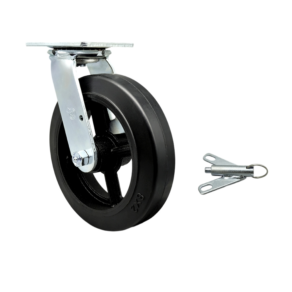 Heavy Duty Swivel Top Plate Caster with Bolt on Swivel Lock and 8 Inch Rubber on Metal Wheel with Ball Bearings - 500 lbs. Capacity/Caster - Service Caster Brand — photo 1