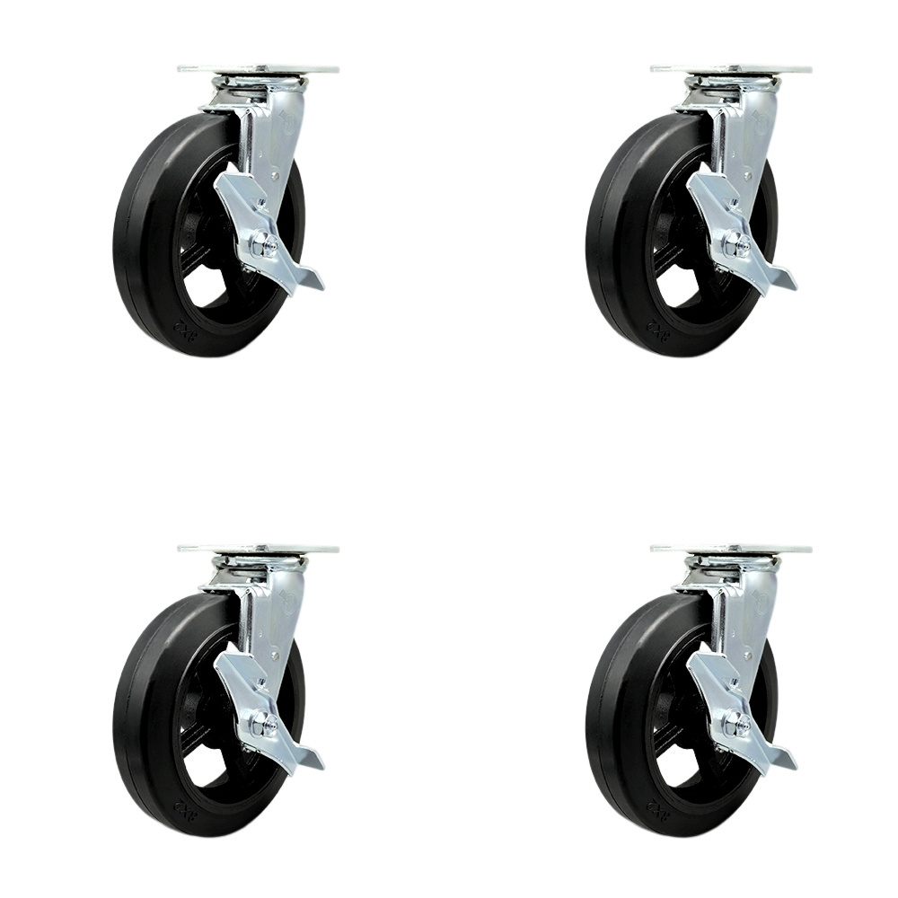 Heavy Duty Swivel Caster Set of 4 with 8 Inch Rubber on Metal Wheels and Ball Bearings - Includes 4 Swivel with Top Lock Brakes - 2,000 lbs. Total Capacity - Service Caster Brand — photo 1
