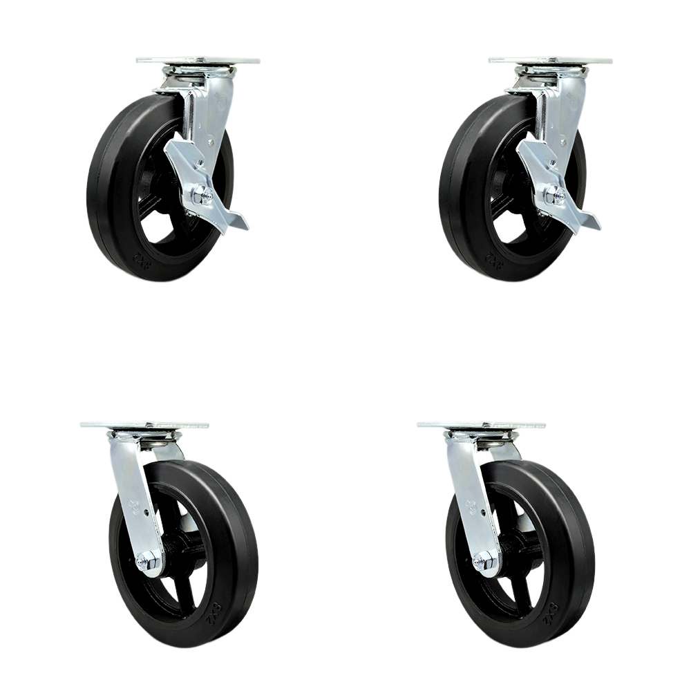 Heavy Duty Swivel Caster Set with 8 Inch Rubber on Metal Wheels and Ball Bearings - Includes 2 Swivel with Brakes and Bolt on Swivel Locks and 2 Swivel with Bolt on Swivel Locks - Service Caster Brand — photo 1