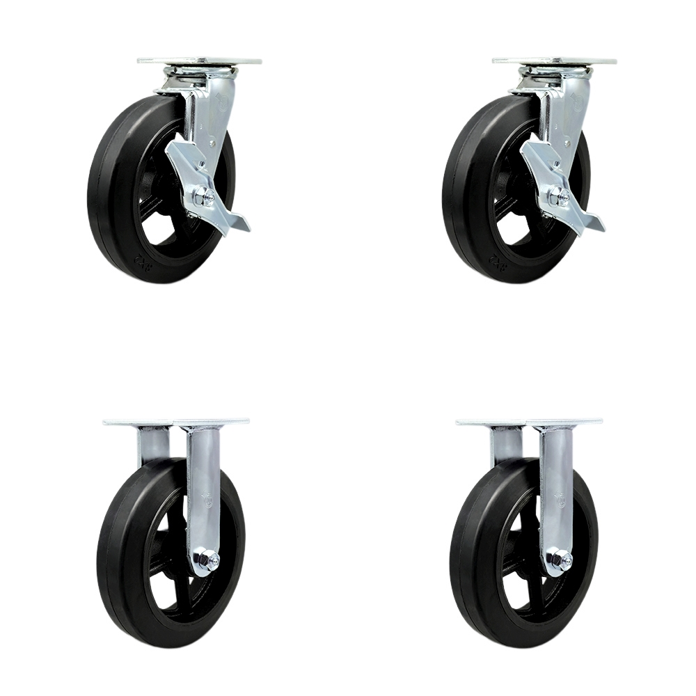 Heavy Duty Swivel Caster Set of 4 with 8 Inch Rubber on Metal Wheels and Ball Bearings - Includes 2 Swivel with Brakes and Bolt on Swivel Locks and 2 Rigid - Service Caster Brand — photo 1