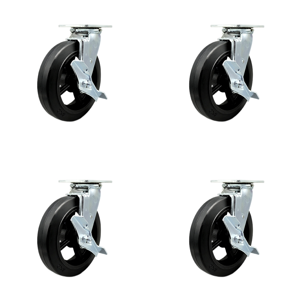 Heavy Duty Swivel Caster Set of 4 with 8 Inch Rubber on Metal Wheels and Ball Bearings - Includes 2 Swivel with Brakes and Bolt on Swivel Locks and 2 Swivel with Brakes - Service Caster Brand — photo 1