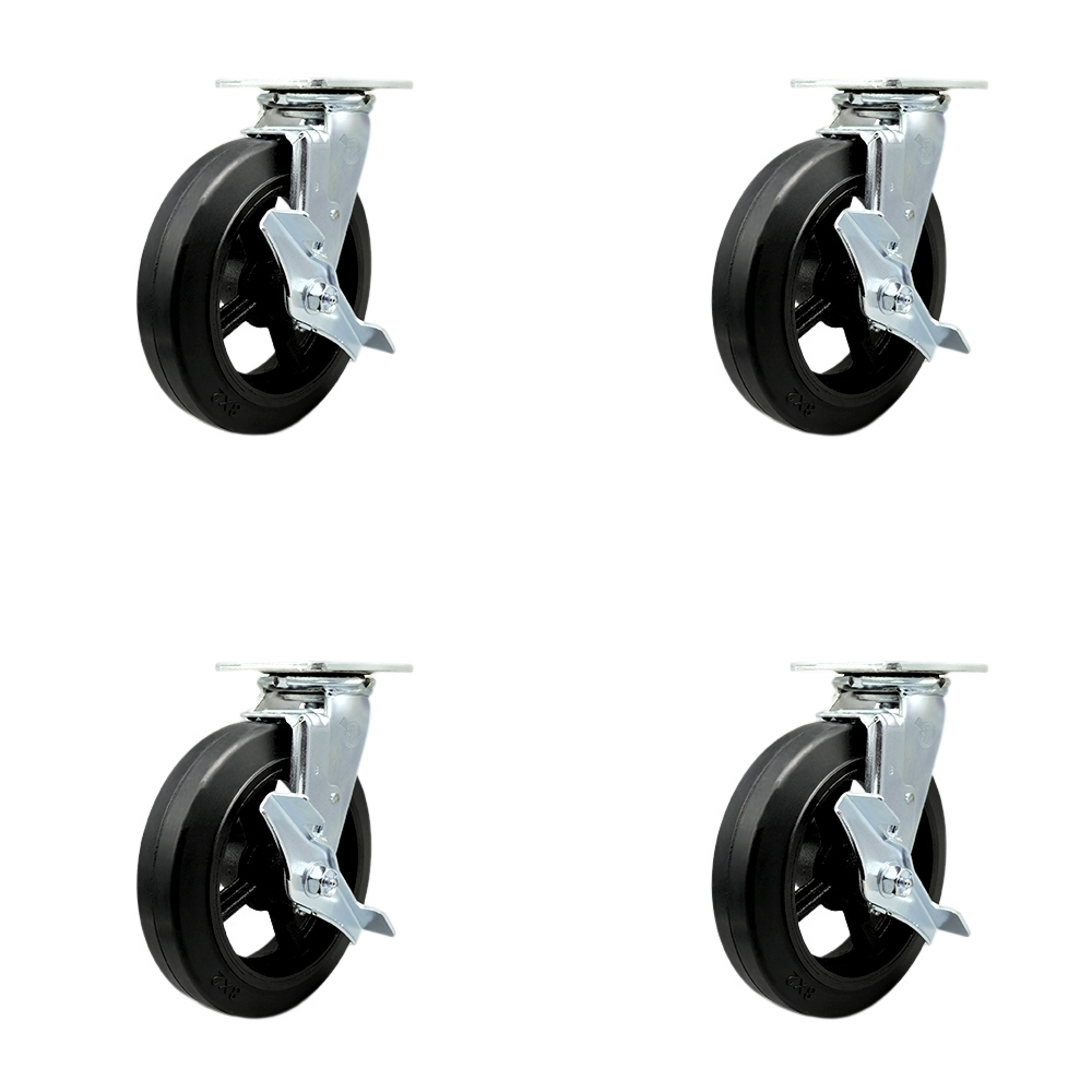Rubber on Metal Swivel Top Plate Casters Set of 4 Heavy Duty with 8 Inch Wheels - Includes 4 Swivel with Top Lock Brakes and Bolt on Swivel Locks – 2,000 lbs. Total Capacity - Service Caster Brand — photo 1