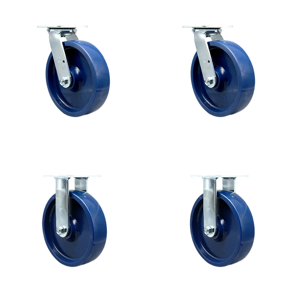 Heavy Duty Swivel Caster Set of 4 with 8 Inch Solid Polyurethane Wheels and Ball Bearings - Includes 2 Swivel and 2 Rigid - 4,800 lbs. Total Capacity - Service Caster Brand — photo 1
