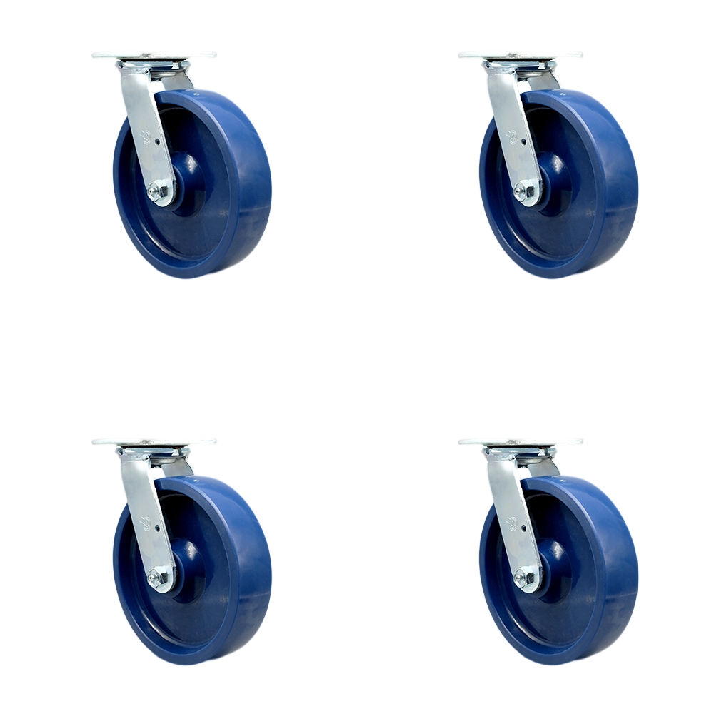 Heavy Duty Swivel Caster Set of 4 with 8 Inch Solid Polyurethane Wheels and Ball Bearings - Includes 4 Swivel - 4,800 lbs. Total Capacity - Service Caster Brand — photo 1