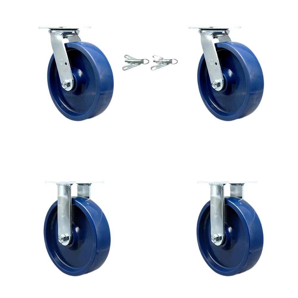Solid Polyurethane Swivel Top Plate Casters Set of 4 Heavy Duty with 8 Inch Wheels - Includes 2 Swivel with Bolt on Swivel Locks and 2 Rigid – 4,800 lbs. Total Capacity - Service Caster Brand — photo 1