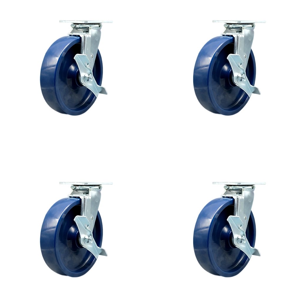 Solid Polyurethane Swivel Top Plate Casters Set of 4 Heavy Duty with 8 Inch Wheels - Includes 4 Swivel with Top Lock Brakes – 4,800 lbs. Total Capacity - Service Caster Brand — photo 1