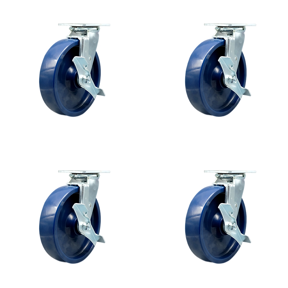 Solid Polyurethane Swivel Top Plate Casters Set of 4 Heavy Duty with 8 Inch Wheels - Includes 2 Swivel with Brakes and Bolt on Swivel Locks and 2 Swivel with Brakes - Service Caster Brand — photo 1