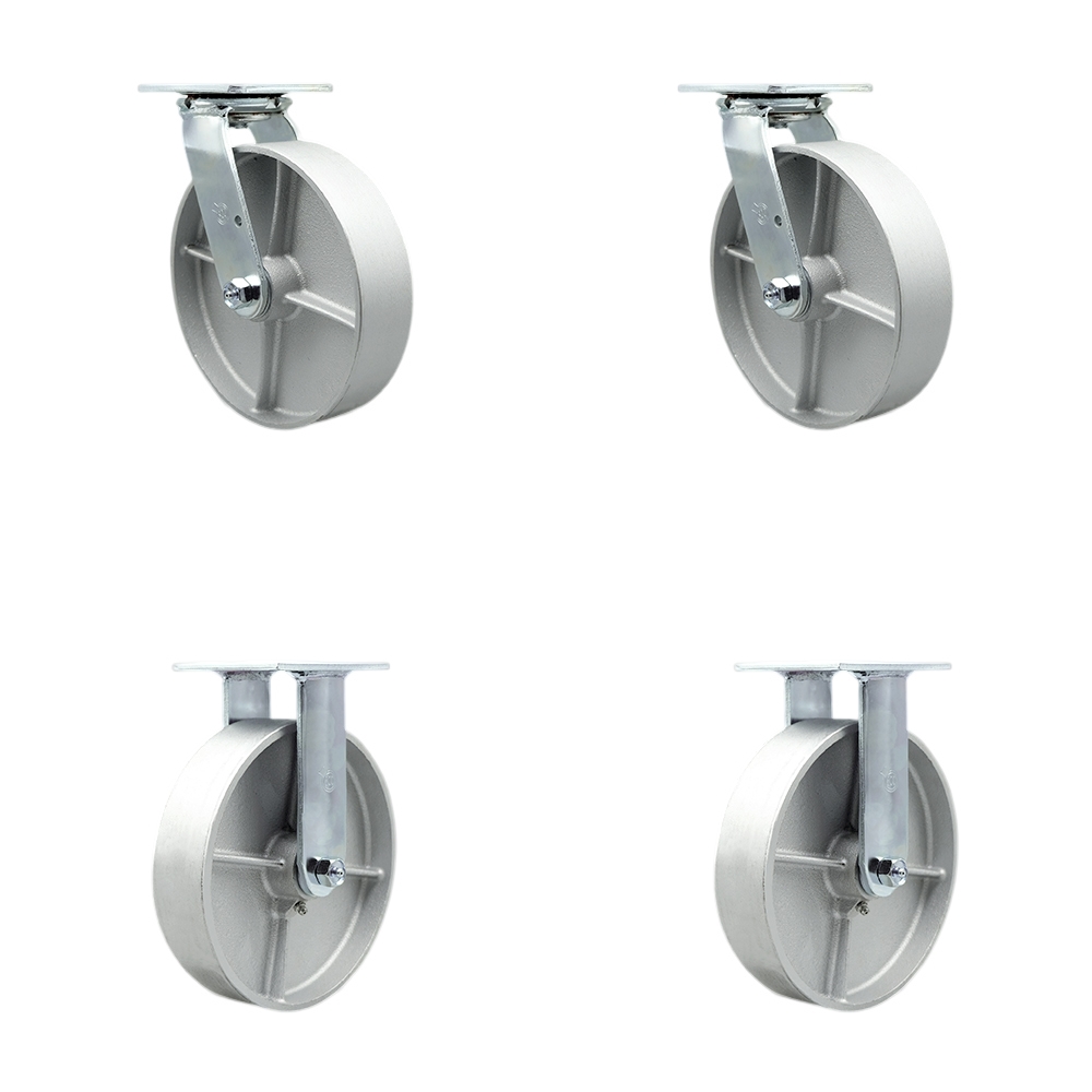 Service Caster Brand Replacement Set for Hippo Hopper Casters SC8-2-SET - Top Plate Caster with 8 Inch Semi Steel Cast Iron Wheel - Includes 2 Swivel & 2 Rigid – 5,000 lbs. Total Capacity — photo 1