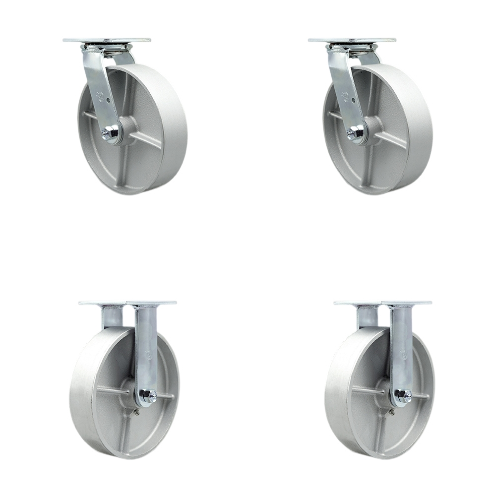 Semi Steel Cast Iron Swivel Top Plate Casters Set of 4 Heavy Duty with 8 Inch Wheels - Includes 2 Swivel with Bolt on Swivel Locks and 2 Rigid – 5,000 lbs. Total Capacity - Service Caster Brand — photo 1
