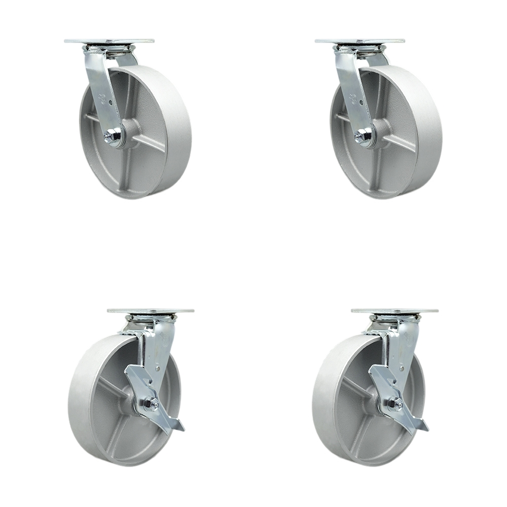 Semi Steel Cast Iron Swivel Top Plate Casters Set of 4 Heavy Duty with 8 Inch Wheels-Includes 2 Swivel with Bolt on Swivel Locks and 2 Swivel with Brakes-5,000 lbs. Total Capacity-Service Caster Brand — photo 1