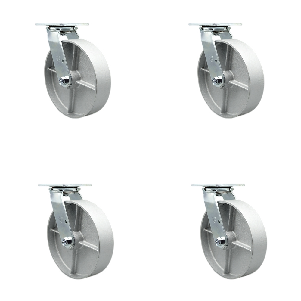 Heavy Duty Swivel Caster Set of 4 with 8 Inch Semi Steel Cast Iron Wheels and Ball Bearings - Includes 4 Swivel with Bolt on Swivel Locks - 5,000 lbs. Total Capacity - Service Caster Brand — photo 1