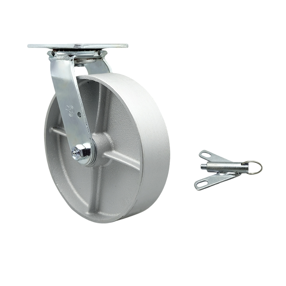 Heavy Duty Swivel Top Plate Caster with Bolt on Swivel Lock and 8 Inch Semi Steel Cast Iron Wheel with Ball Bearings - 1,250 lbs. Capacity/Caster - Service Caster Brand — photo 1