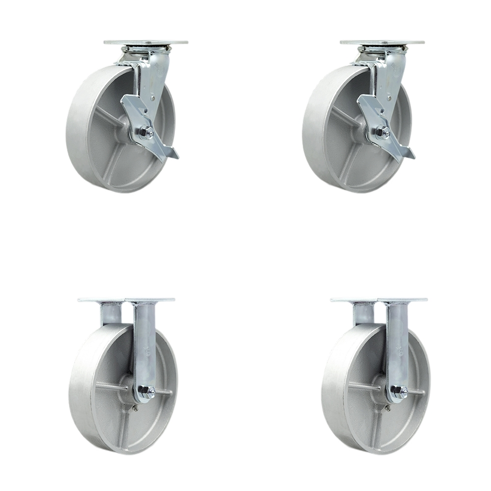 Heavy Duty Swivel Caster Set of 4 with 8 Inch Semi Steel Cast Iron Wheels and Ball Bearings - Includes 2 Swivel with Brakes and Bolt on Swivel Locks and 2 Rigid - Service Caster Brand — photo 1