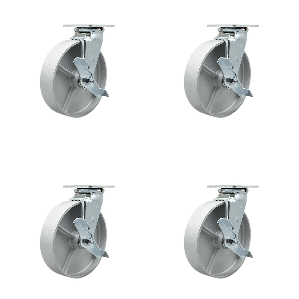 Semi Steel Cast Iron Swivel Top Plate Casters Set of 4 Heavy Duty with 8 Inch Wheels - Includes 2 Swivel with Brakes and Bolt on Swivel Locks and 2 Swivel with Brakes - Service Caster Brand — photo 1