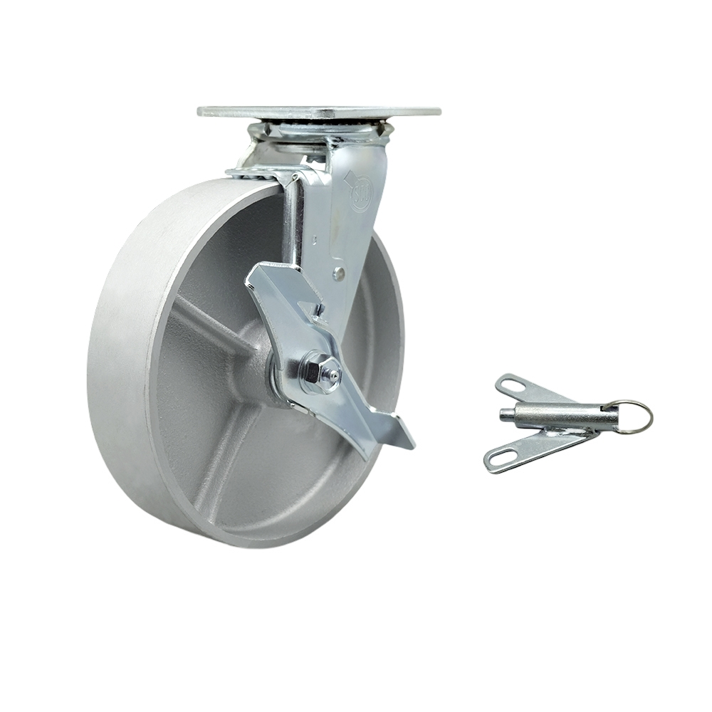 Semi Steel Cast Iron Swivel Top Plate Heavy Duty Caster with 8 Inch Wheel and Top Lock Brake and Bolt on Swivel Lock – 1,250 lbs. Capacity/Caster - Service Caster Brand — photo 1