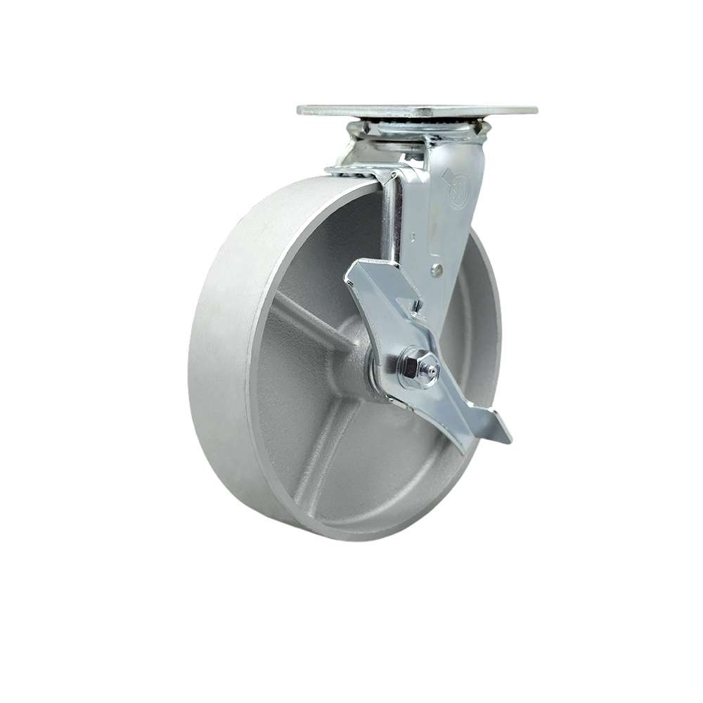 Heavy Duty Swivel Top Plate Caster with Top Lock Brake and 8 Inch Semi Steel Cast Iron Wheel with Ball Bearings - 1,250 lbs. Capacity/Caster - Service Caster Brand — photo 1