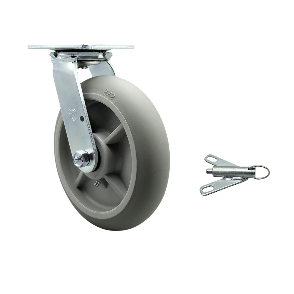 Lavex Lodging Housekeeping Cart Swivel Caster with Bolt-On Swivel Lock – 8 Inch Gray Non-Marking Thermoplastic Rubber Wheel -  Maintenance Free Replacement Caster - Service Caster Brand — photo 1