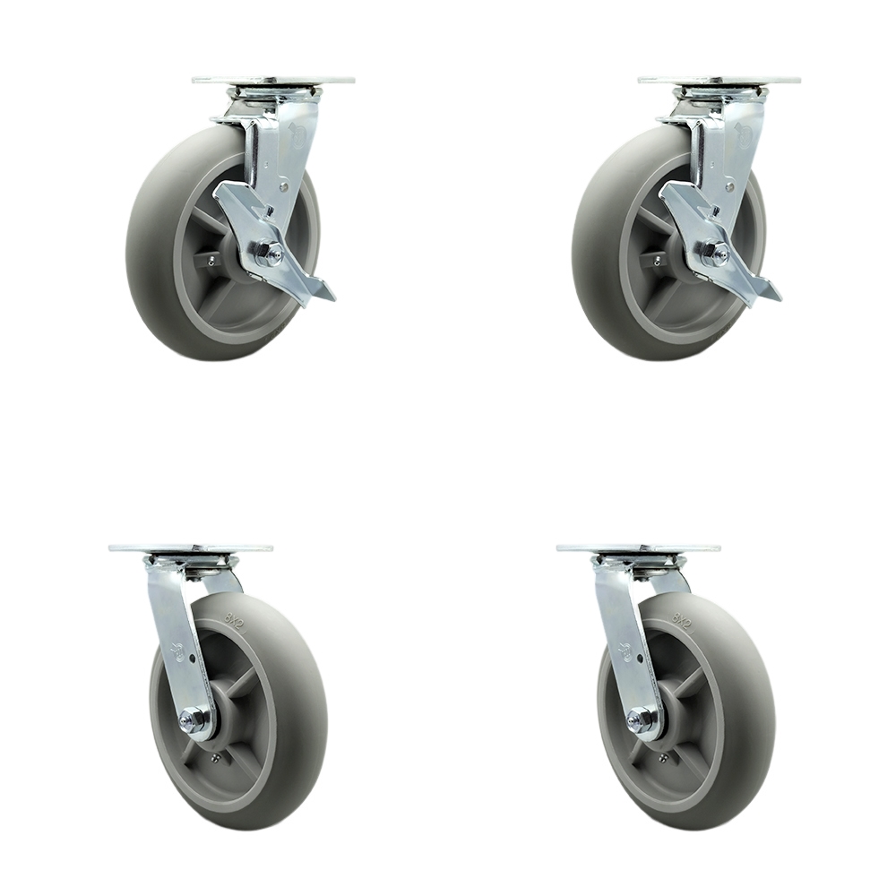 Lavex Lodging Housekeeping Cart Caster Set -  Replacement - Includes 2 Swivel with Bolt-On Swivel Locks and Wheel Brakes and 2 Swivel with Bolt-On Swivel Locks - Set of 4 - Service Caster — photo 1