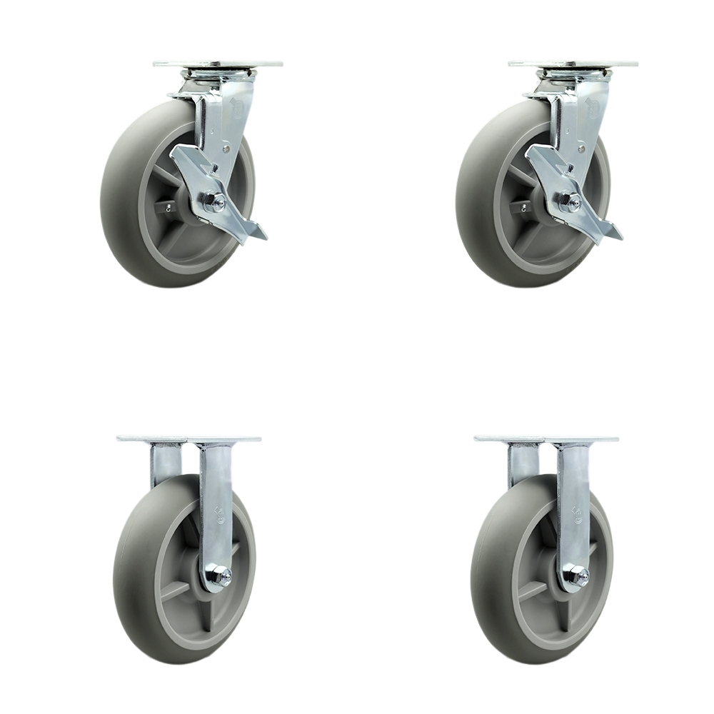 Lavex Lodging Housekeeping Cart Caster Set -  Replacement Caster Set - Includes 2 Swivel Casters with Bolt-On Swivel Locks and Brakes and 2 Rigid Casters - Set of 4 - Service Caster Brand — photo 1