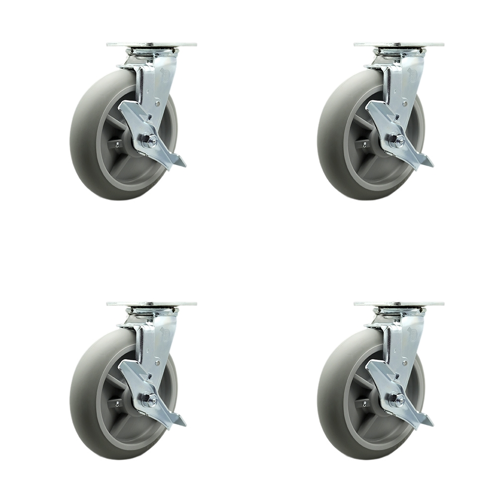 Lavex Lodging Housekeeping Cart Caster Set -  Maintenance Free Replacement Set - Includes 2 Swivel with Bolt-On Swivel Locks and Brakes and 2 Swivel with Brakes - Set of 4 -Service Caster — photo 1