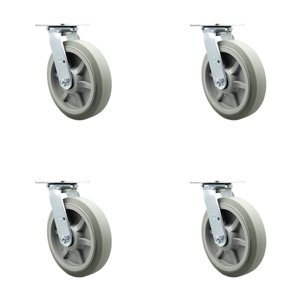 Service Caster Brand Replacement Caster Set Magliner U-Boat Caster 130076-Heavy Duty Replacement-Thermoplastic Rubber Flat Tread Swivel Top Plate Caster Set w/8" Gray Wheel-Includes 4 Swivel Casters — photo 1