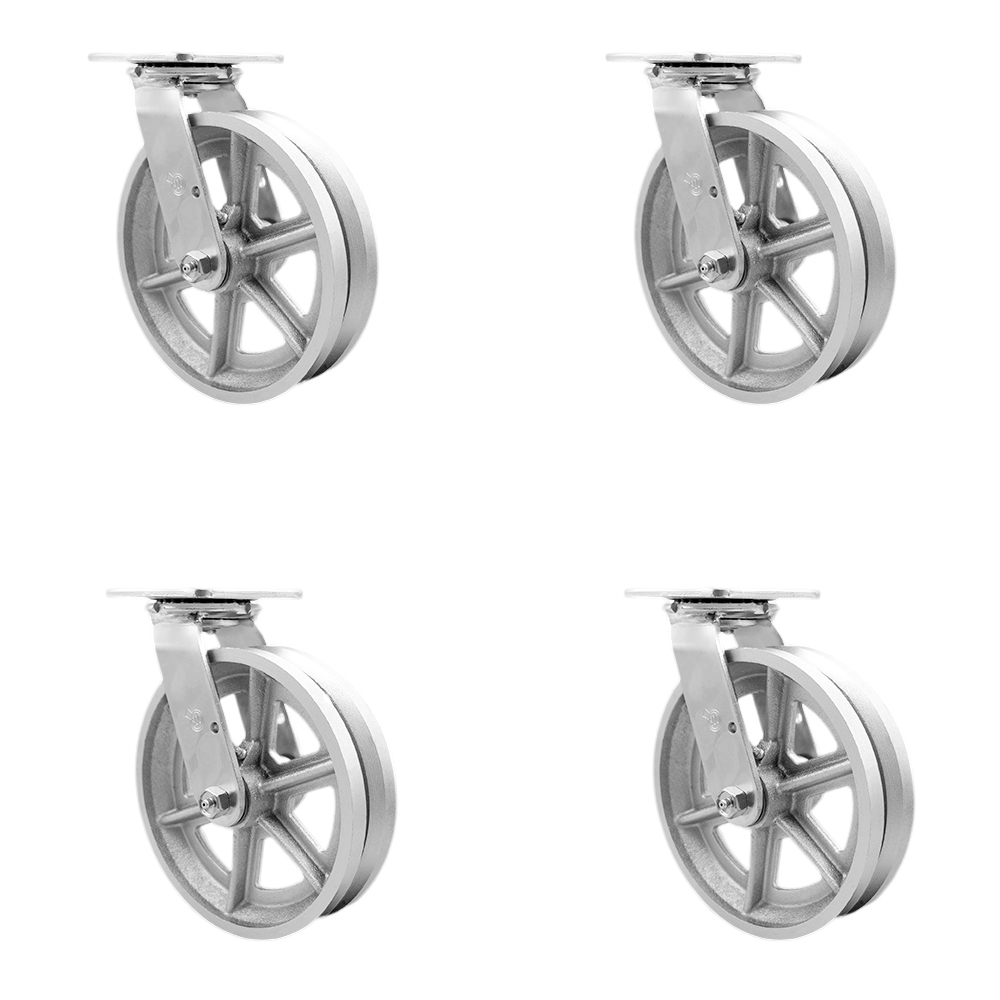 Service Caster 8 Inch V Groove Semi Steel Swivel Caster Set with Roller