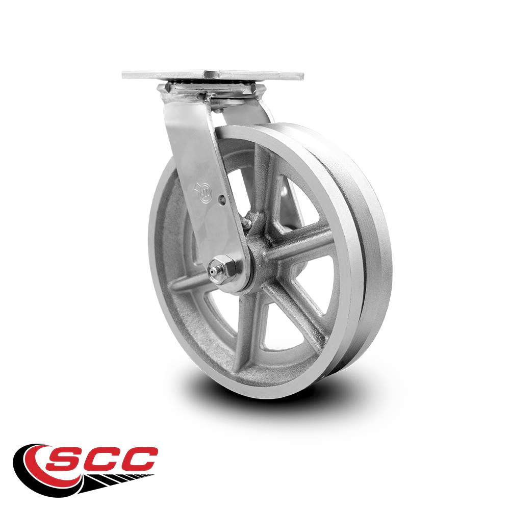 SCC 8" x 2" V Groove Semi Steel Wheel Swivel Caster 1,400lbs/Caster