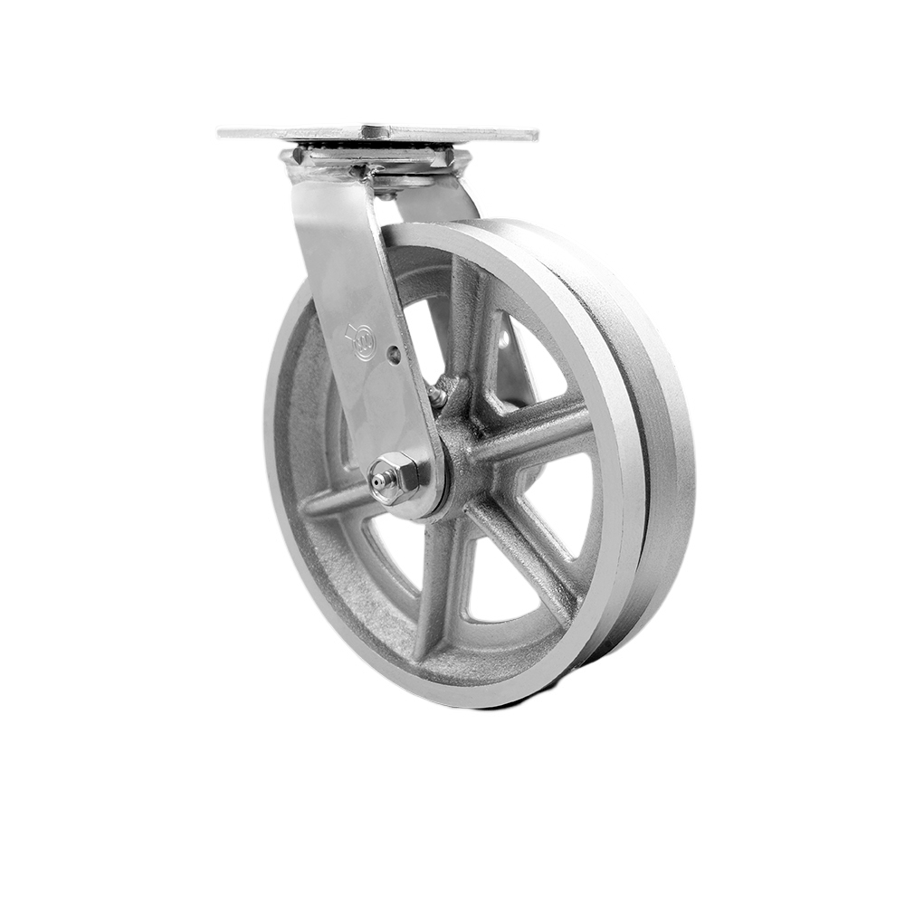 Heavy Duty Swivel Top Plate Caster with 8 Inch V Groove Semi Steel Cast Iron Wheel and Ball Bearings - 1,250 lbs. Capacity/Caster - Service Caster Brand — photo 1