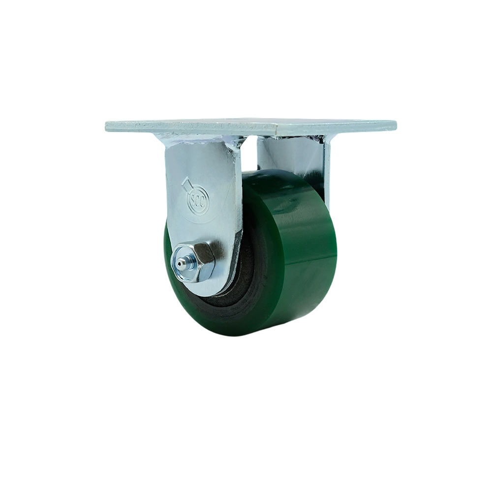 Heavy Duty Rigid Top Plate Caster with 3.25 Inch Green Polyurethane on Cast Iron Wheel and Ball Bearings - 600 lbs. Capacity/Caster - Service Caster Brand — photo 1