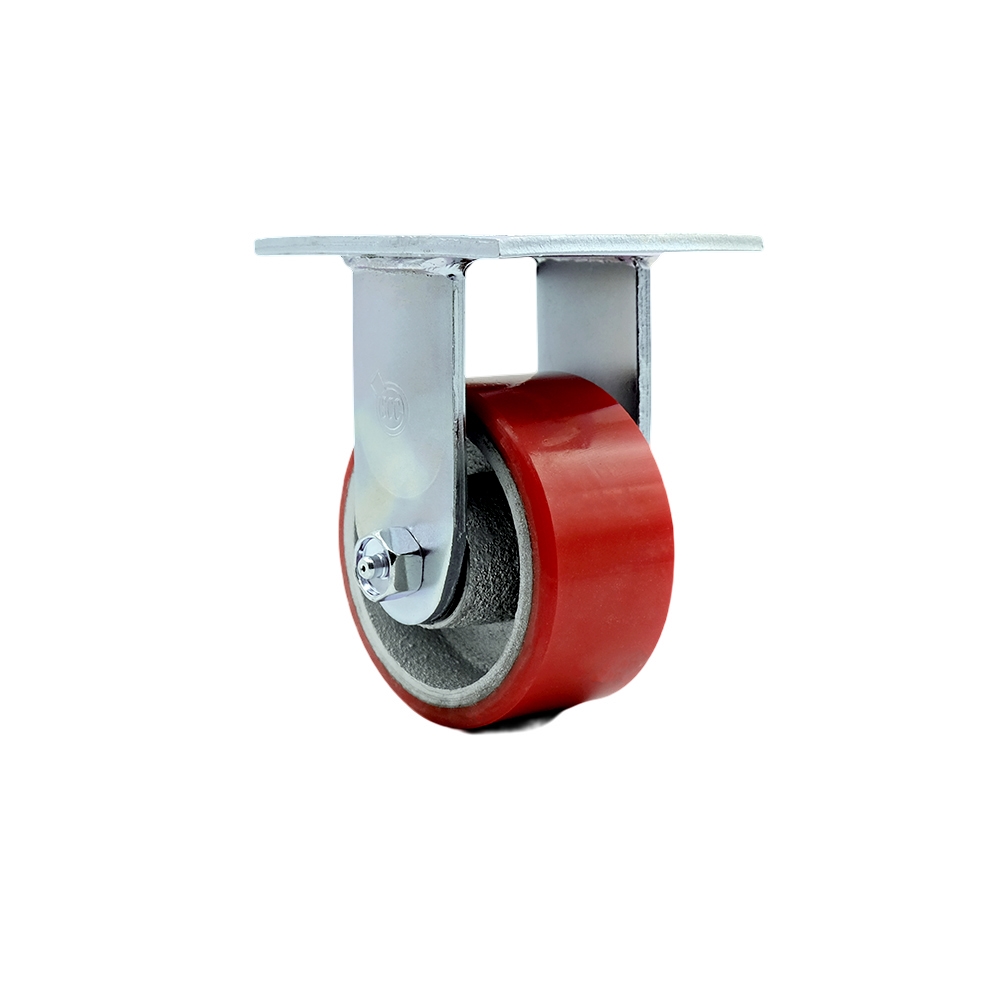 Heavy Duty Rigid Top Plate Caster with 4 Inch Red Polyurethane on Cast Iron Wheel and Ball Bearings - 700 lbs. Capacity/Caster - Service Caster Brand — photo 1