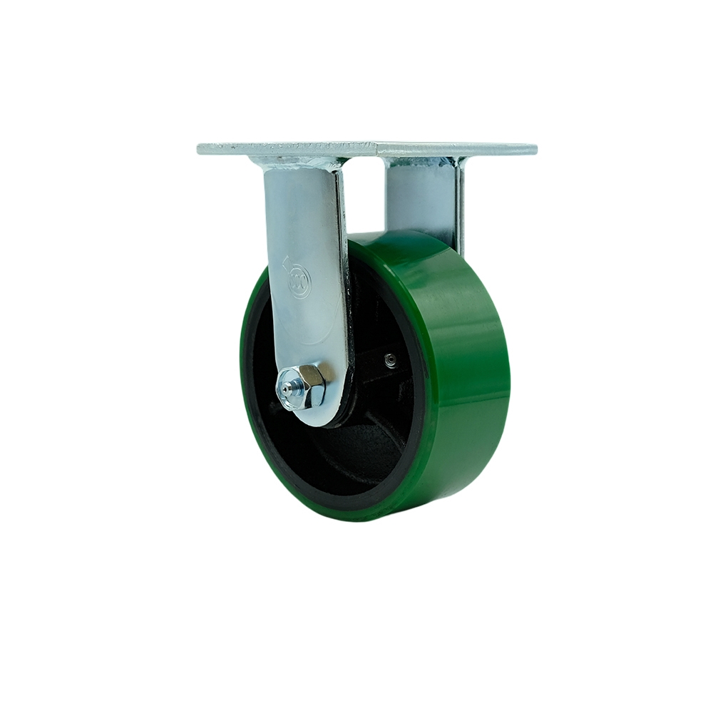 Heavy Duty Rigid Top Plate Caster with 5 Inch Green Polyurethane on Cast Iron Wheel and Ball Bearings - 1,000 lbs. Capacity/Caster - Service Caster Brand — photo 1