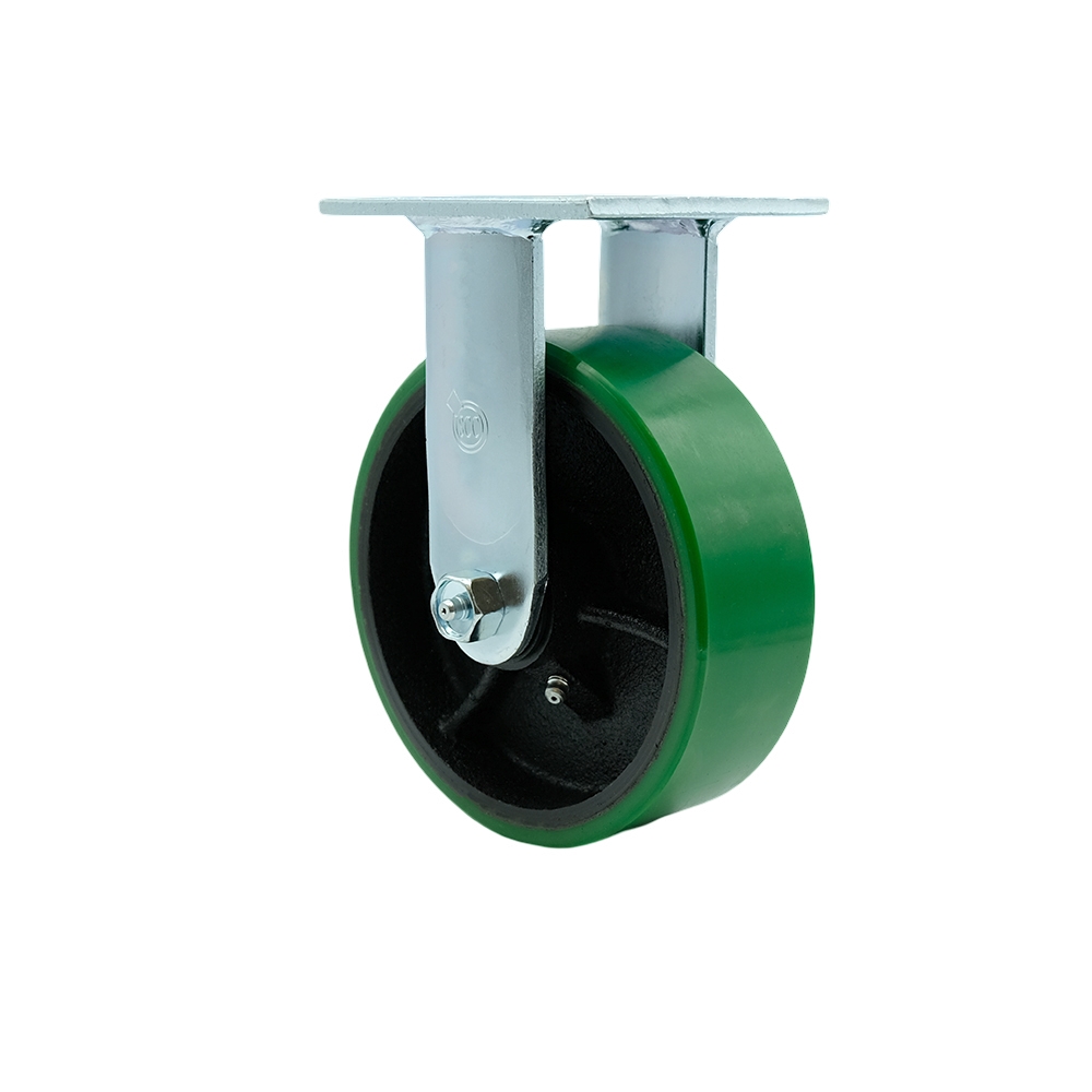 Heavy Duty Rigid Top Plate Caster with 6 Inch Green Polyurethane on Cast Iron Wheel and Ball Bearings - 1,200 lbs. Capacity/Caster - Service Caster Brand — photo 1