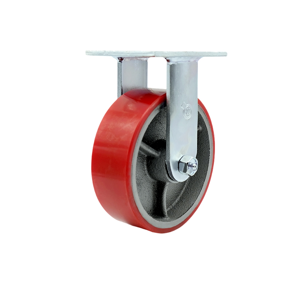 Heavy Duty Rigid Top Plate Caster with 6 Inch Red Polyurethane on Cast Iron Wheel and Ball Bearings - 1,200 lbs. Capacity/Caster - Service Caster Brand — photo 1