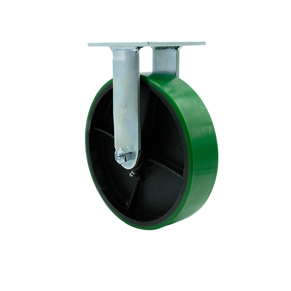 8" Heavy Duty Rigid Caster with Green Polyurethane on Iron Wheel - 1,250 lbs Capacity - Service Caster Brand — photo 1