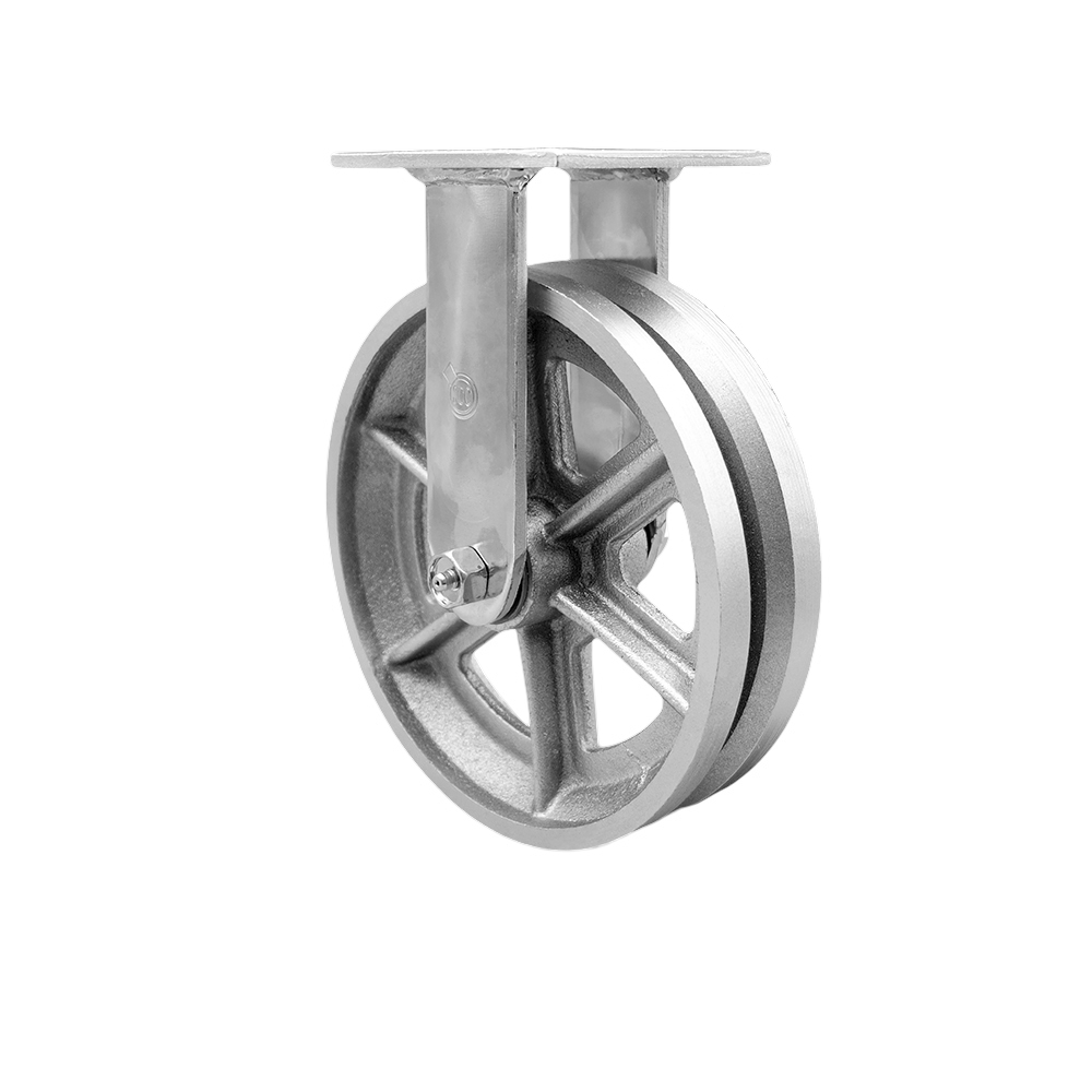 Heavy Duty Rigid Top Plate Caster with 8 Inch V-Groove Semi Steel Cast Iron Wheel and Bronze Bearings - 1,250 lbs. Capacity/Caster - Service Caster Brand — photo 1