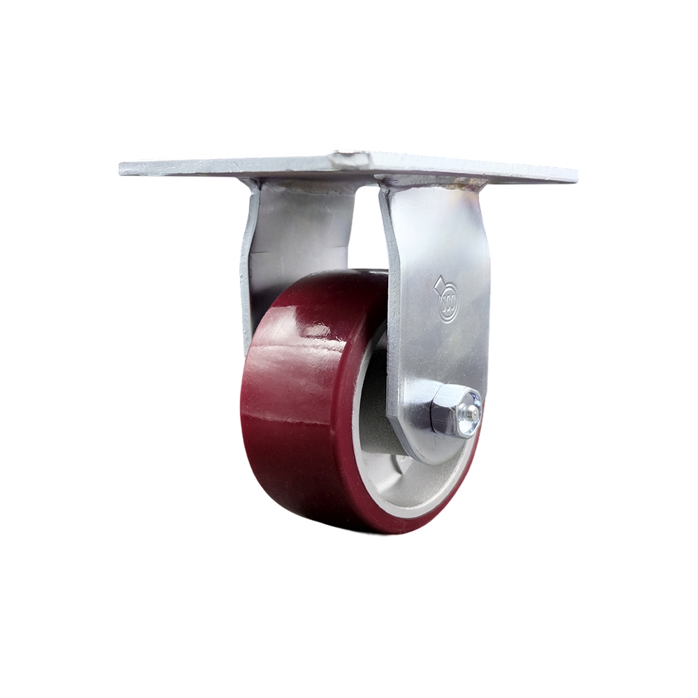 Heavy Duty Large Top Plate Polyurethane on Aluminum Swivel Caster w/Main. Free Bearings and 4" x 2" Maroon Wheel - 700 lbs Capacity/Caster - Service Caster Brand — photo 1