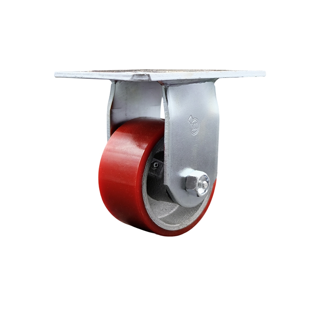 Heavy Duty Large Top Plate Polyurethane on Cast Iron Swivel Caster w/4" x 2" Red Wheel - 700 lbs Capacity/Caster - Service Caster Brand — photo 1