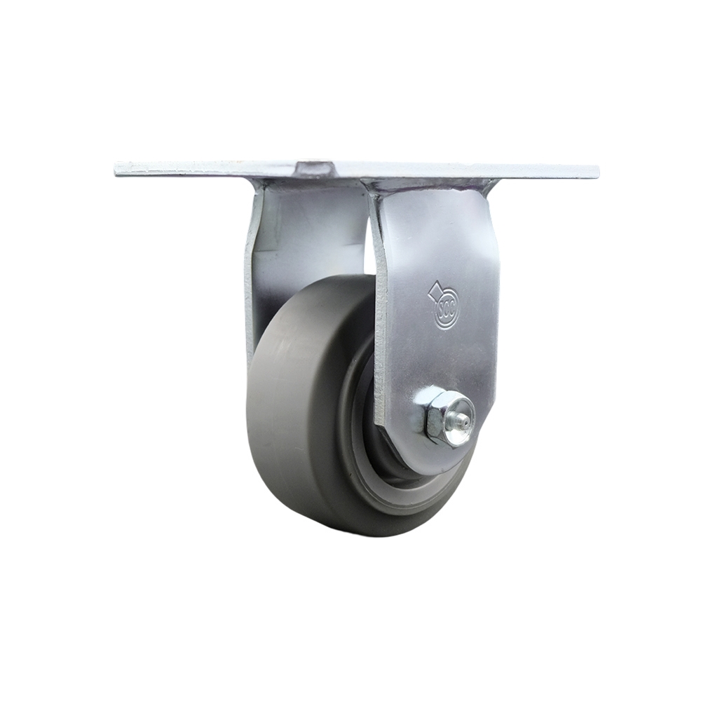 Heavy Duty Large Top Plate Thermoplastic Rubber Flat Tread Swivel Caster w/Main. Free Bearings and 4" x 2" Gray Wheel - 300 lbs Capacity/Caster - Service Caster Brand — photo 1