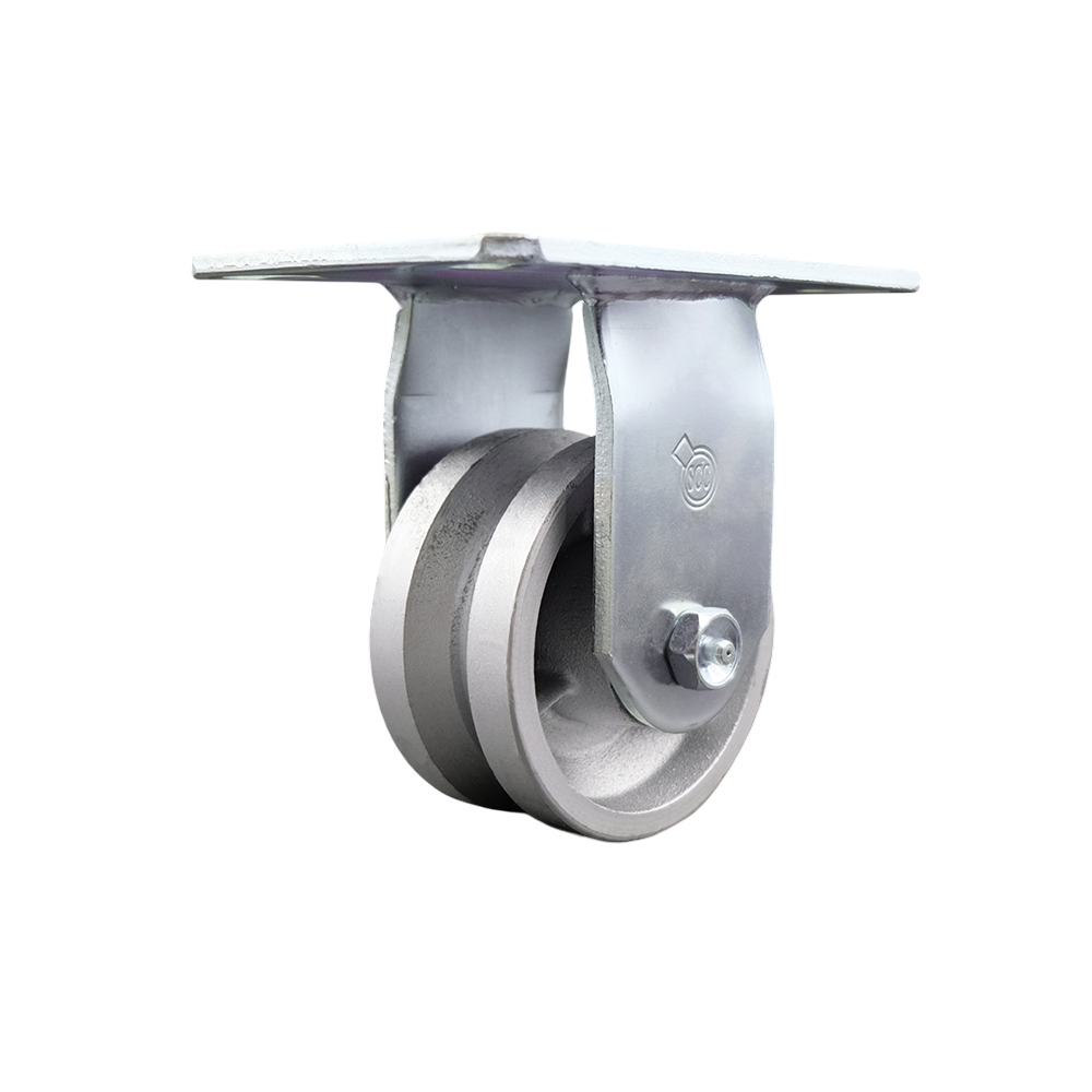 Heavy Duty Large Top Plate V Groove Semi Steel Swivel Caster w/Main. Free Bearings and 4" x 2" Silver Wheel - 800 lbs Capacity/Caster - Service Caster Brand — photo 1