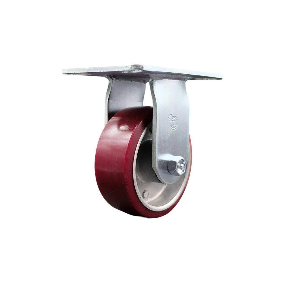 Heavy Duty Large Top Plate Polyurethane on Aluminum Swivel Caster w/5" x 2" Maroon Wheel - 900 lbs Capacity/Caster - Service Caster Brand — photo 1