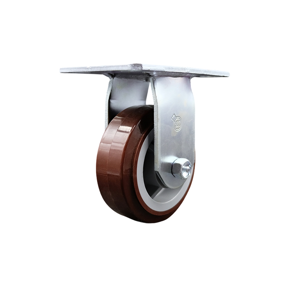Heavy Duty Large Top Plate Polyurethane on Polyolefin Swivel Caster w/Main. Free Bearings and 5" x 2" Maroon Wheel - 750 lbs Capacity/Caster - Service Caster Brand — photo 1