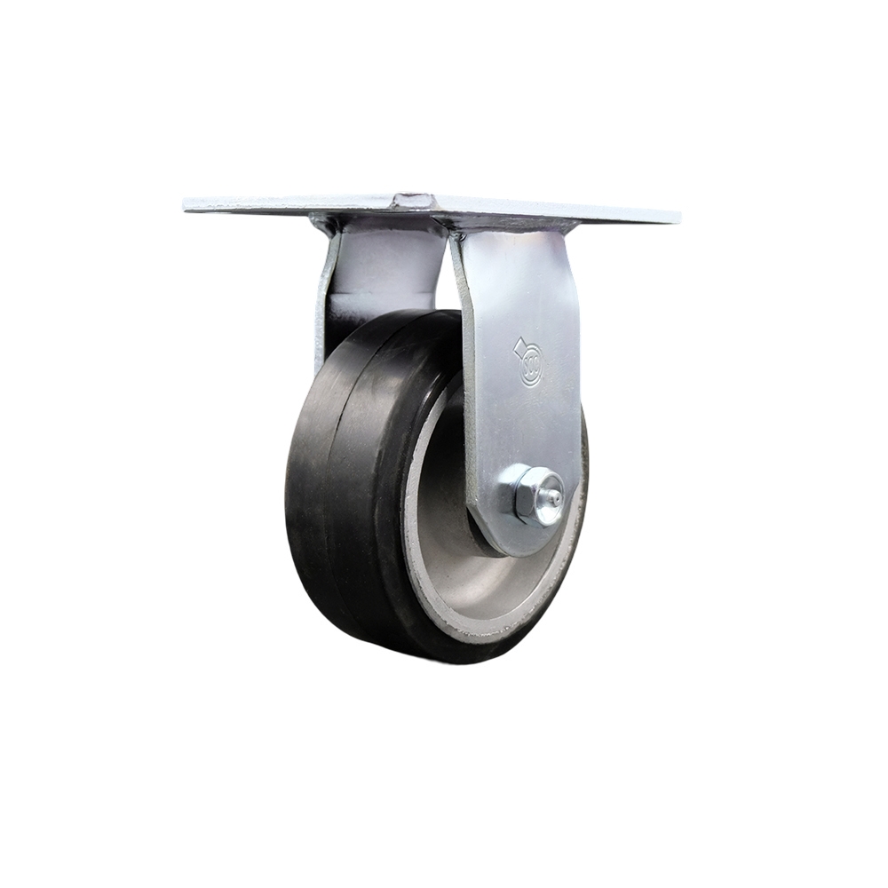Heavy Duty Large Top Plate Rubber on Aluminum Swivel Caster w/Main. Free Bearings and 5" x 2" Black Wheel - 500 lbs Capacity/Caster - Service Caster Brand — photo 1