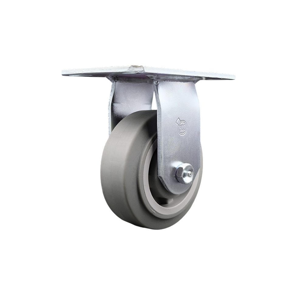 Heavy Duty Large Top Plate Thermoplastic Rubber Flat Tread Swivel Caster w/Main. Free Bearings and 5" x 2" Gray Wheel - 350 lbs Capacity/Caster - Service Caster Brand — photo 1