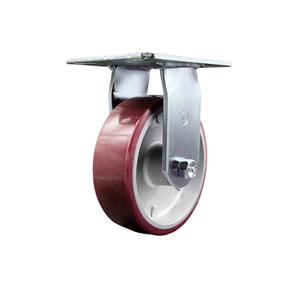 Heavy Duty Large Top Plate Polyurethane on Aluminum Swivel Caster w/Main. Free Bearings and 6" x 2" Maroon Wheel - 1200 lbs Capacity/Caster - Service Caster Brand — photo 1